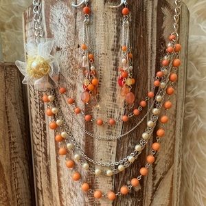 3 Piece Coral/Silver/Pearl Costume Jewelery